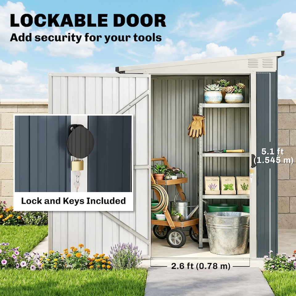 image 1 of Outsunny 7.6 x 4ft Lean to Garden Storage Shed with Window, Dark Grey