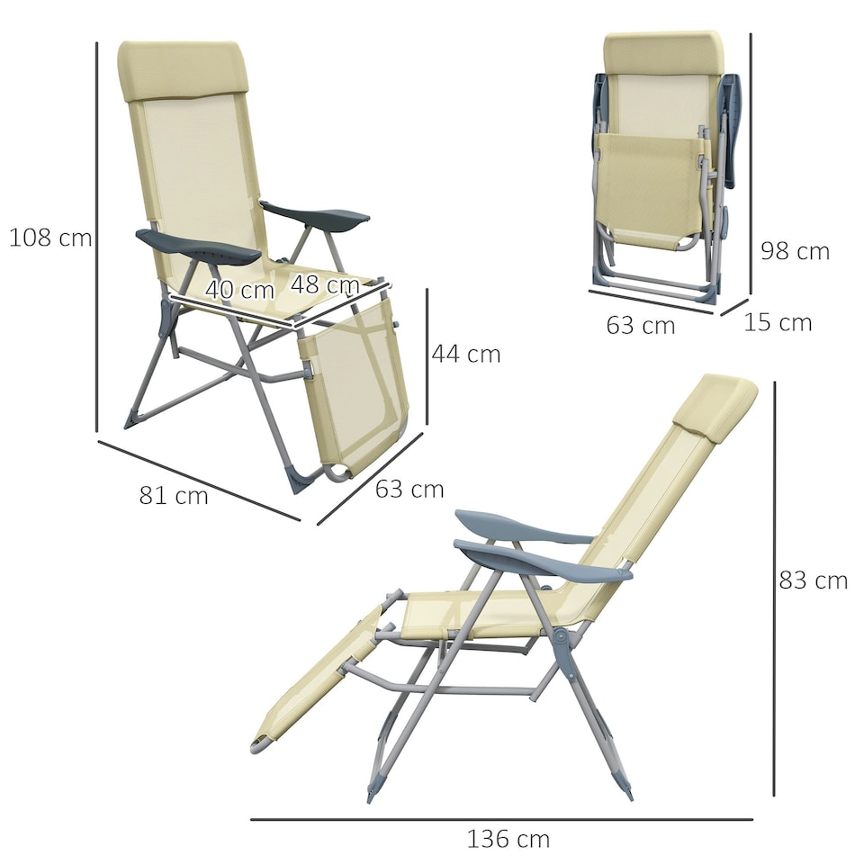 image 1 of Outsunny Reclining Garden Chairs Set of 2 w/ 5-level Adjustable Backrest, Beige