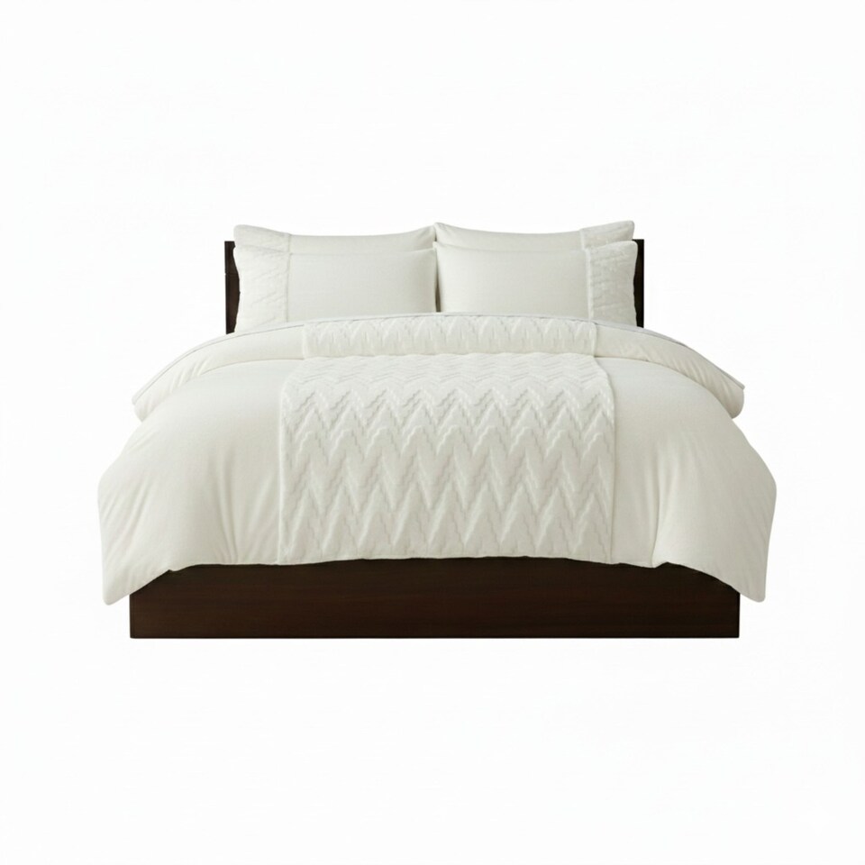 image 1 of Zig Zag 3D Teddy Duvet Cover Set Ultra Soft Teddy Fleece Bedding with Pillowcases | Cream | Double
