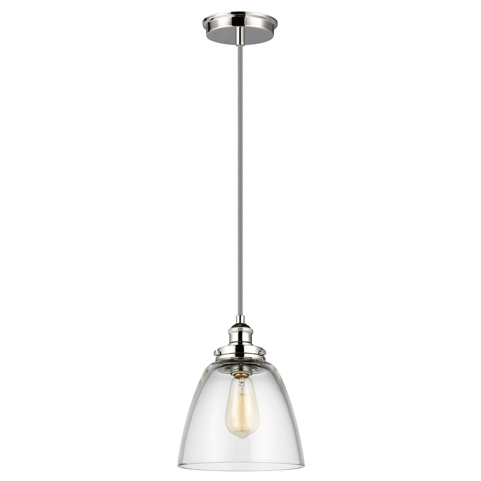 image 1 of Baskin 1 Light Dome Ceiling Pendant Polished Nickel, E27