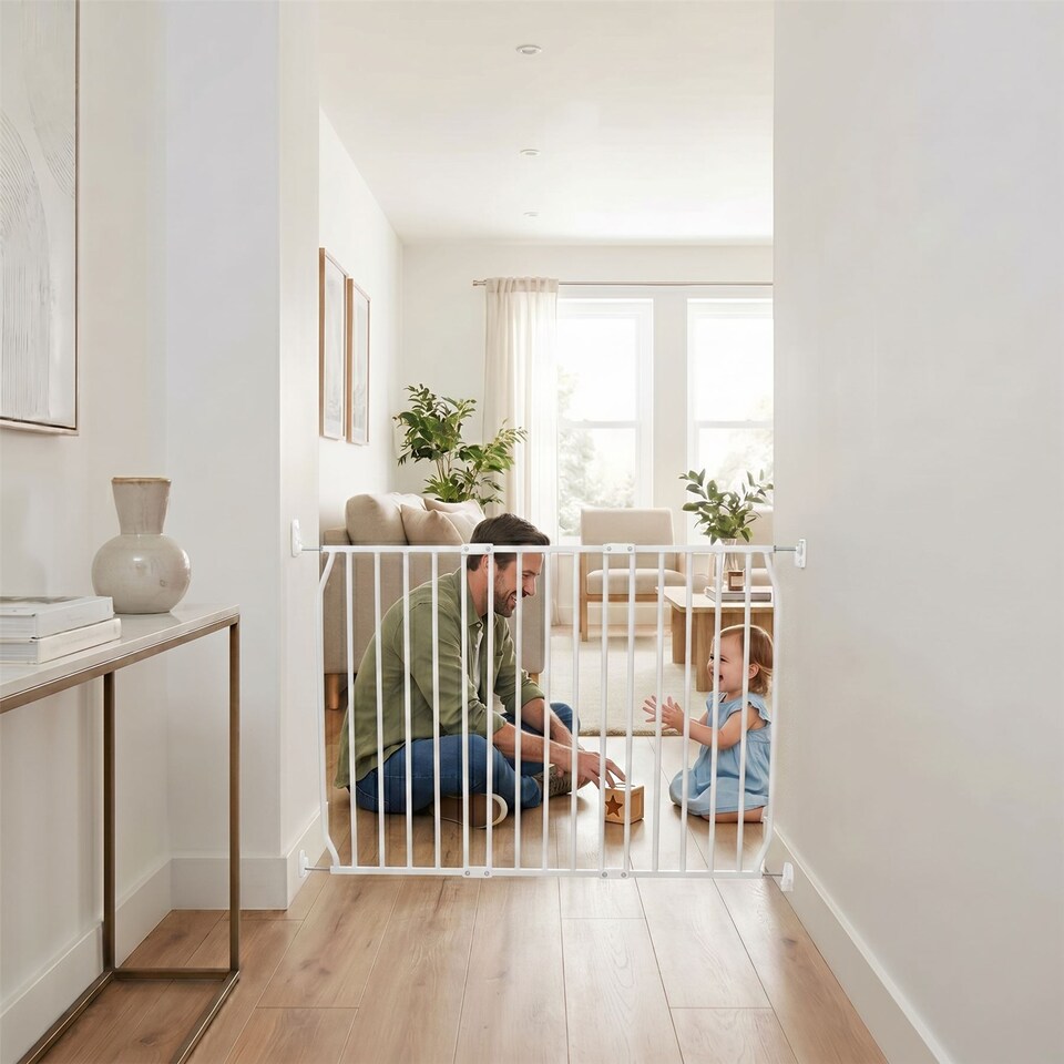 image 1 of Safetots Eco Screw Fit Baby Gate, White, 70cm - 80cm, Stair Gate for Toddler and Baby, Screw Fit Safety Barrier