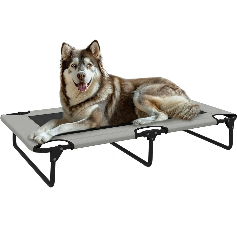 image 1 of PawHut Raised Dog Bed with Breathable Mesh for Large Dogs Red | M