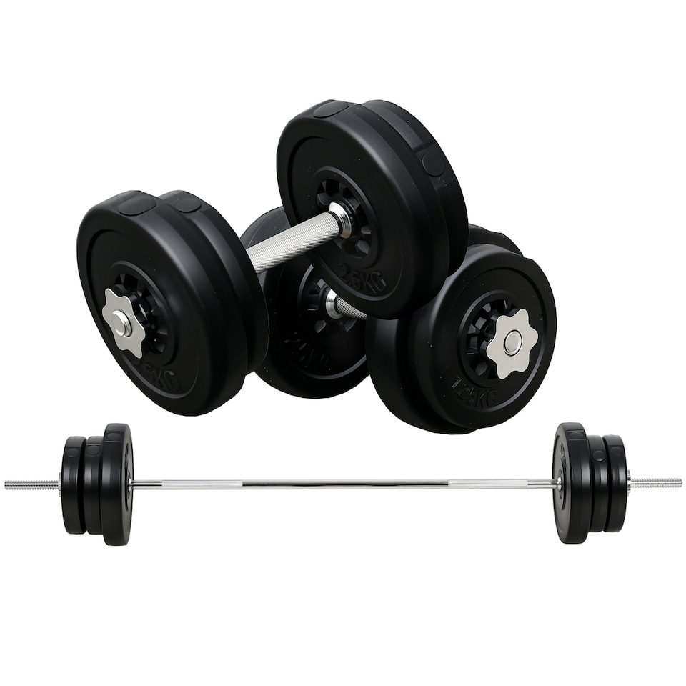 image 1 of HOMCOM Dumbbell and Barbell Set with 65kg Adjustable Weights, for Home Gym