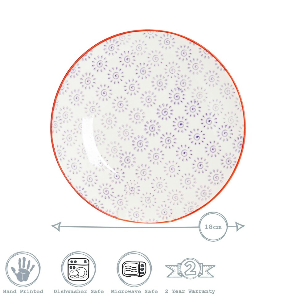 image 1 of Nicola Spring Hand-Printed Side Plates - 18cm - Purple - Pack of 6 Multi