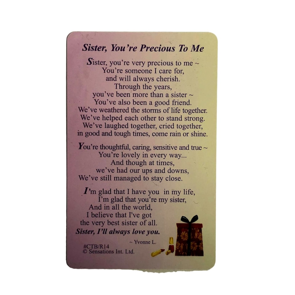 image 1 of Sister,You`re Precious To Me....Wallet Card (Sentimental Keepsake Wallet /Purse Card)