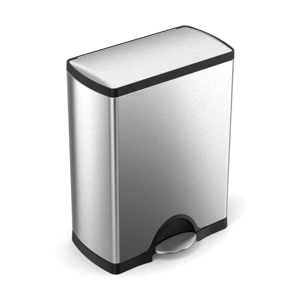 image 1 of Simplehuman 46L Rectangular Recycling Kitchen Pedal Bin, Brushed Stainless Steel