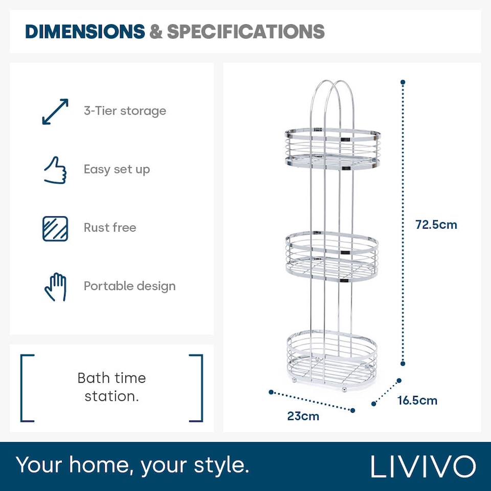 image 1 of 3 Tier Floor Standing Oval Chrome Bathroom Caddy