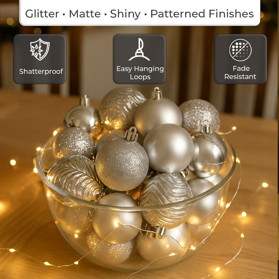 image 1 of Christmas Tree Ornaments Baubles Set | Silver | Silver