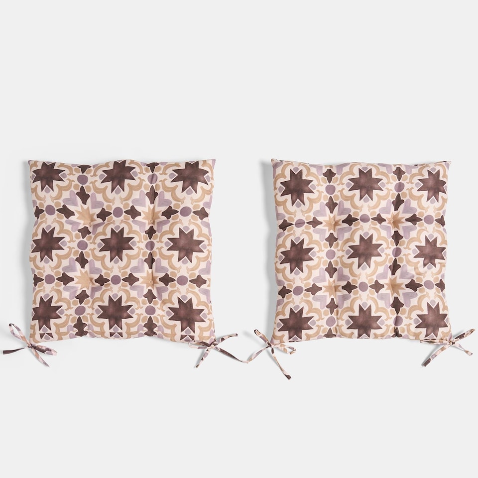 image 1 of OHS 2 x Tiles Garden Chair Cushions Outdoor Seat Pads | Multi | Natural