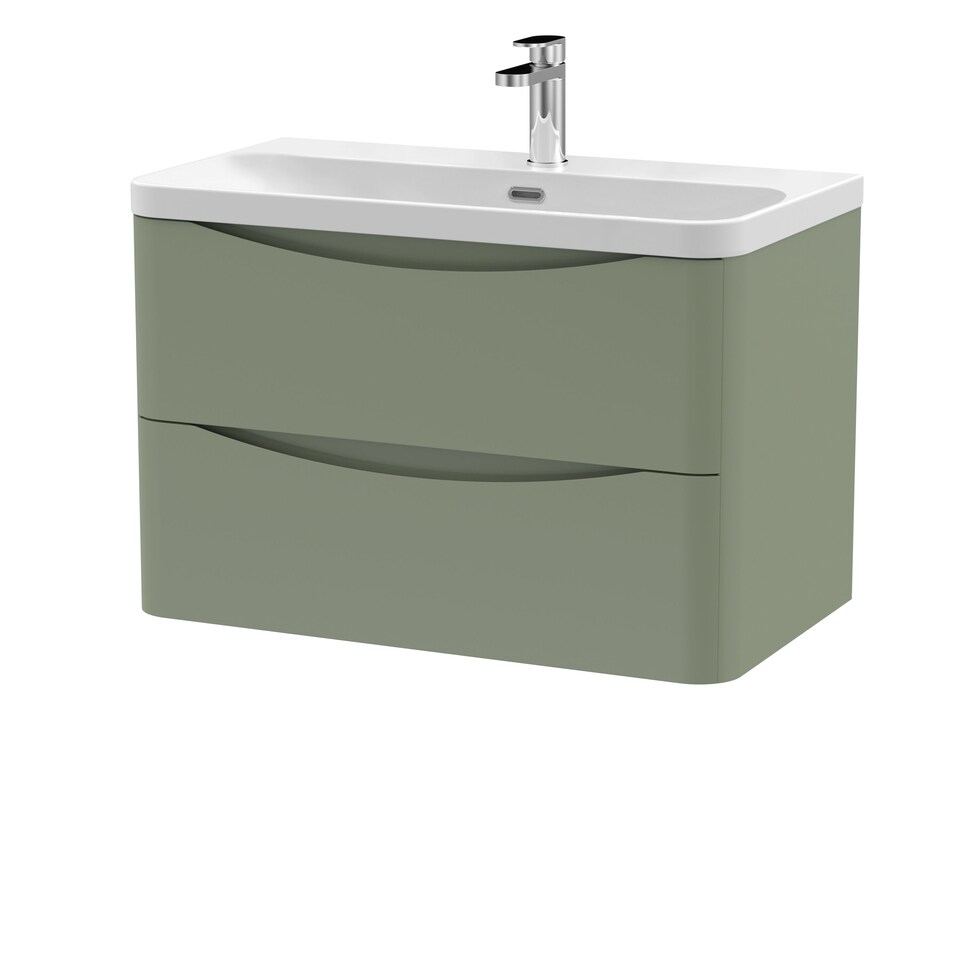 image 1 of Balterley Arch Modern Bathroom Wall Hung 2 Drawer Vanity Unit & Ceramic Basin | Green | Satin Green