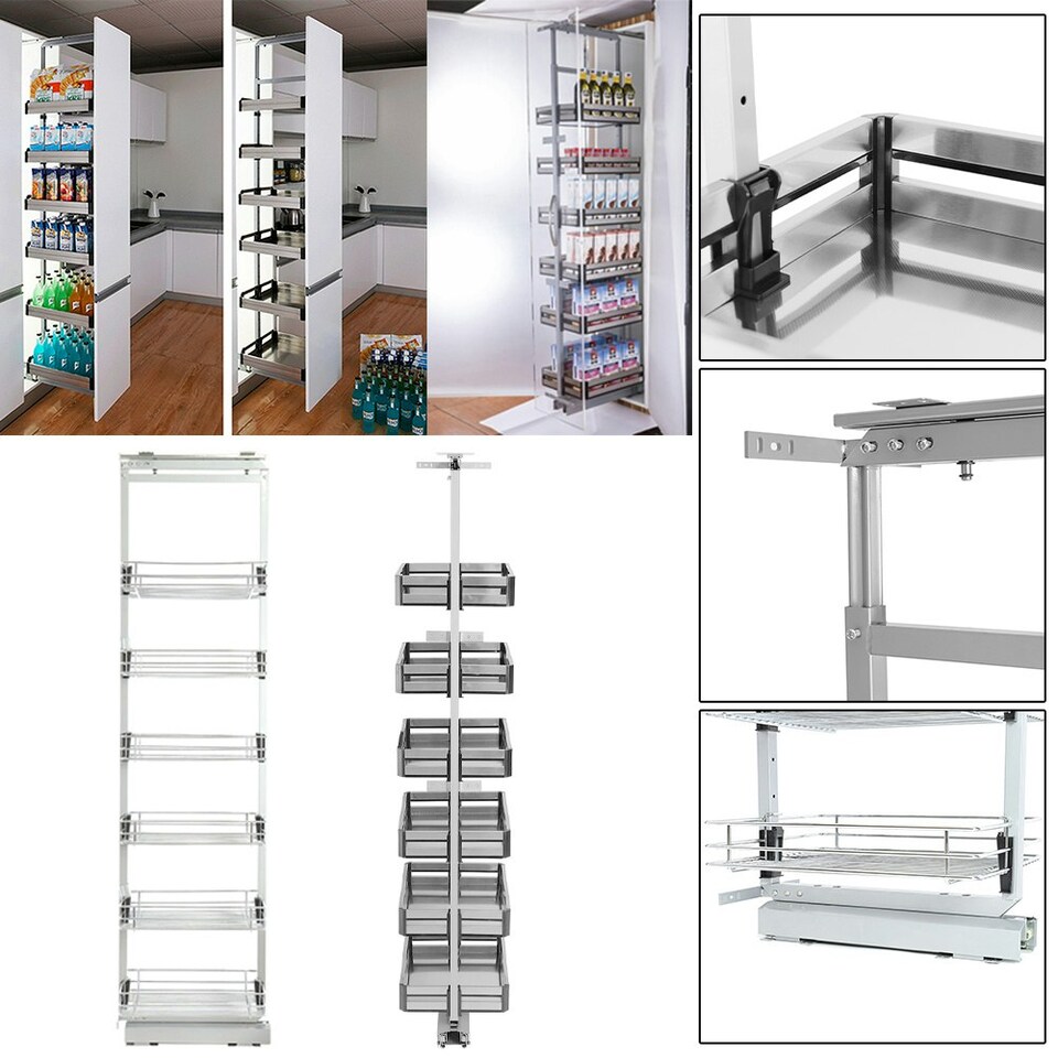 image 1 of Living and Home Tall and Narrow 6-Tier Metal Kitchen Pull-out Kitchen Cabinet Basket Shelf, Silver