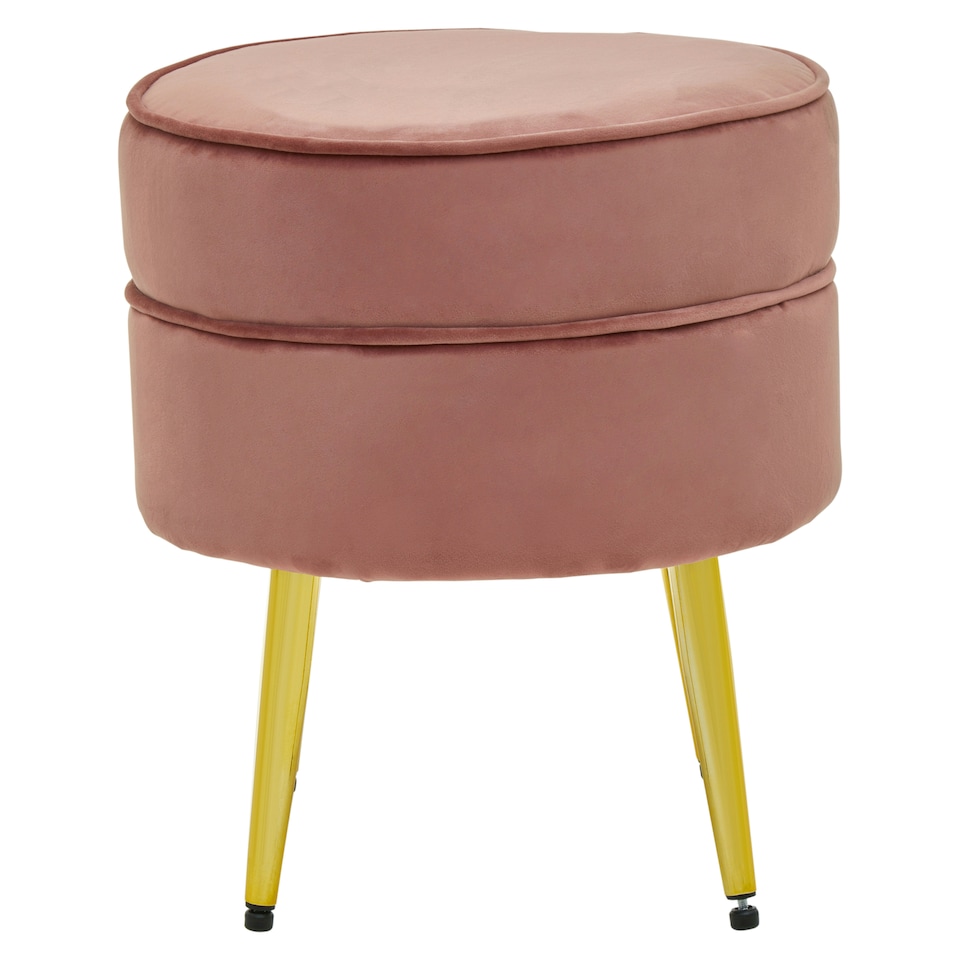 image 1 of Interiors by Premier Pink Velvet Round Footstool, Ottoman Small Footstool with Soft Upholstery, Velvet Pouffe for Home