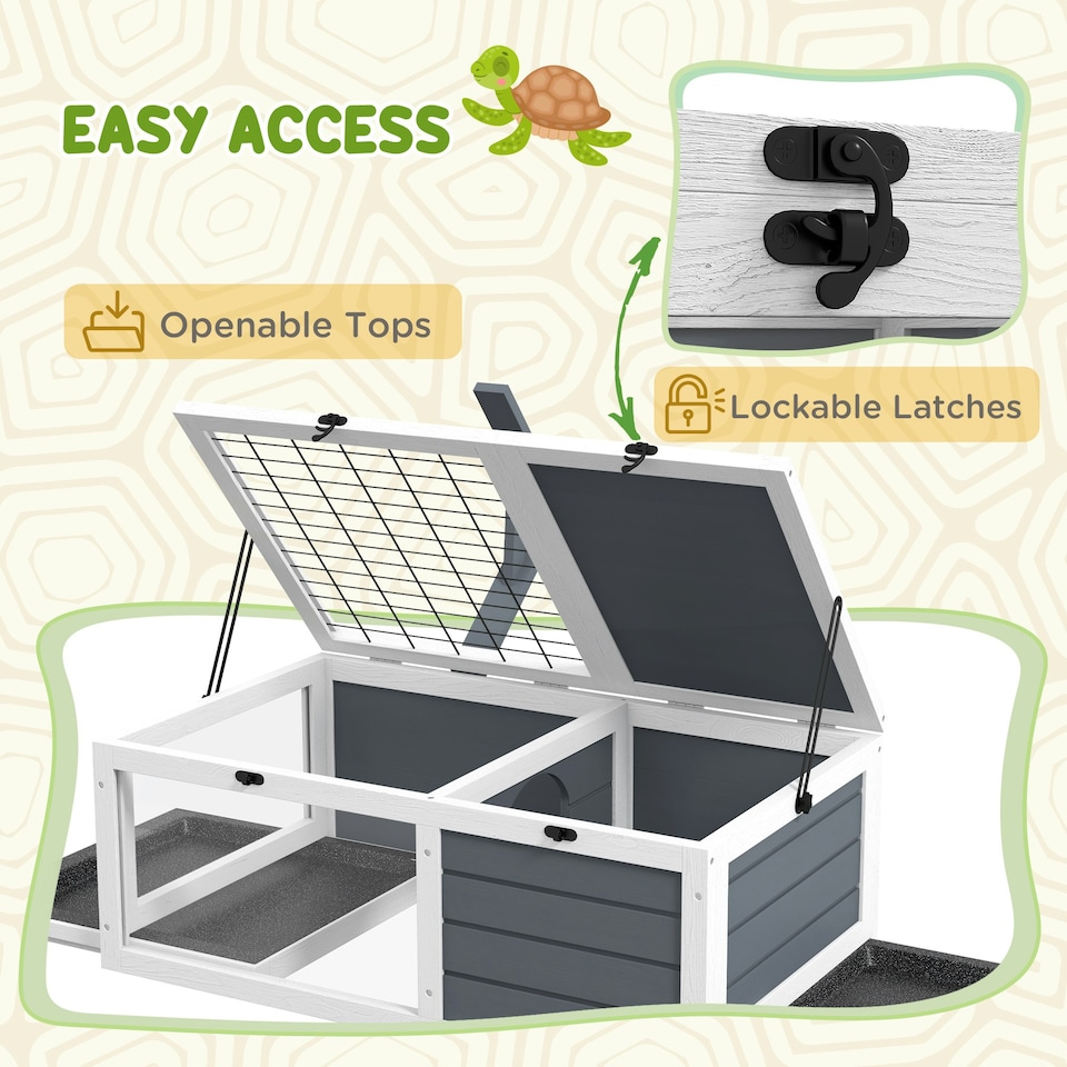 image 1 of PawHut Tortoise House, Wooden Tortoise Table w/ Wooden Lamp Holder - Grey