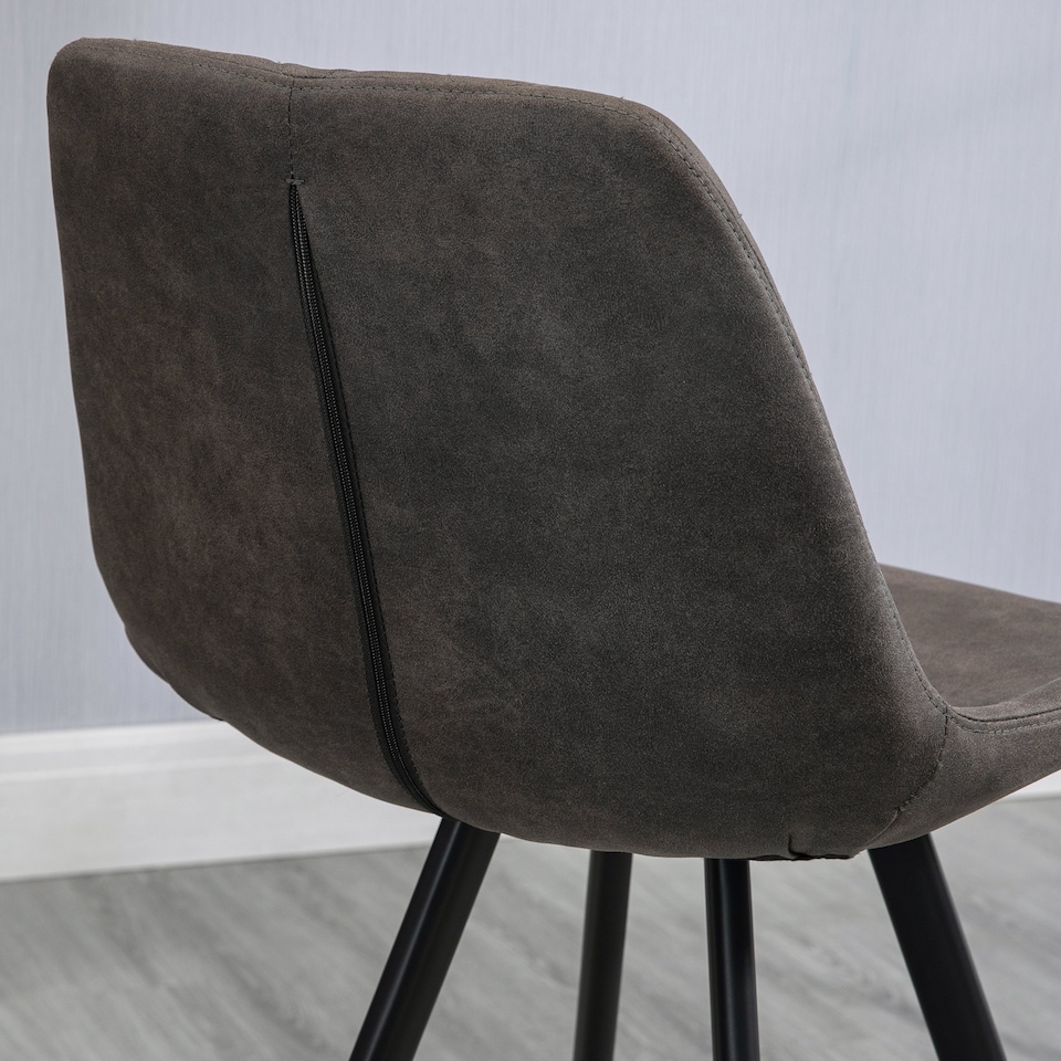 image 1 of HOMCOM Set Of 2 Bar Stools Vintage Microfiber Cloth Tub Seats Padded Comfortable Steel Frame Footrest Quilted Home Bar Cafe Kitchen Chair Stylish Dark Grey