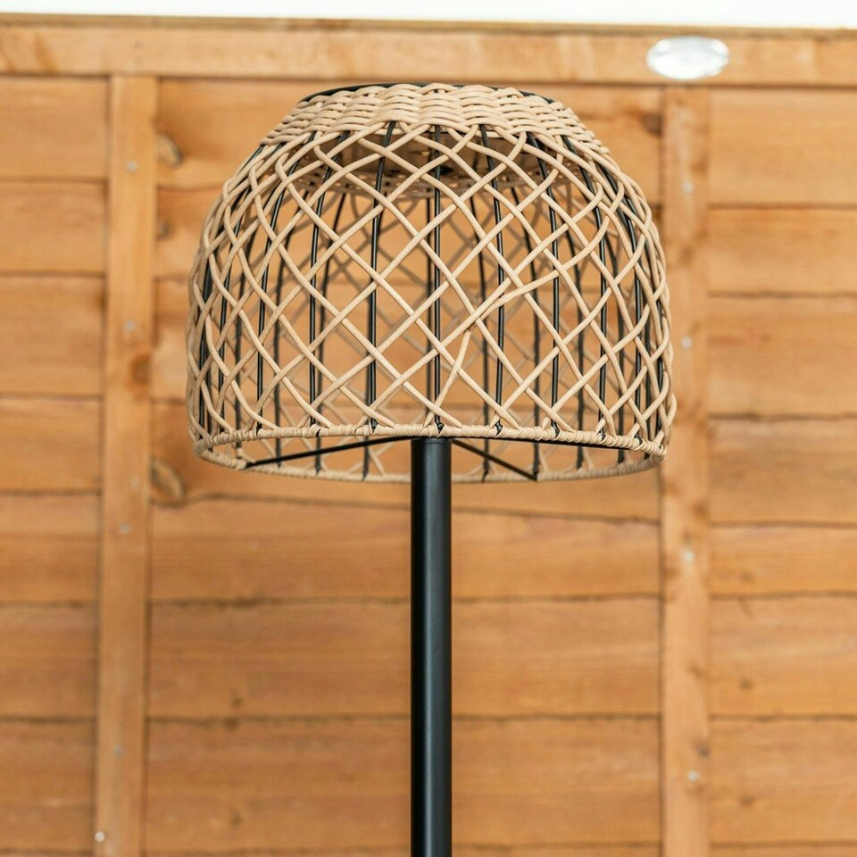 image 1 of ValueLights Solar Powered Outdoor Natural Rope Garden Light Floor Lamp with Rattan Shade