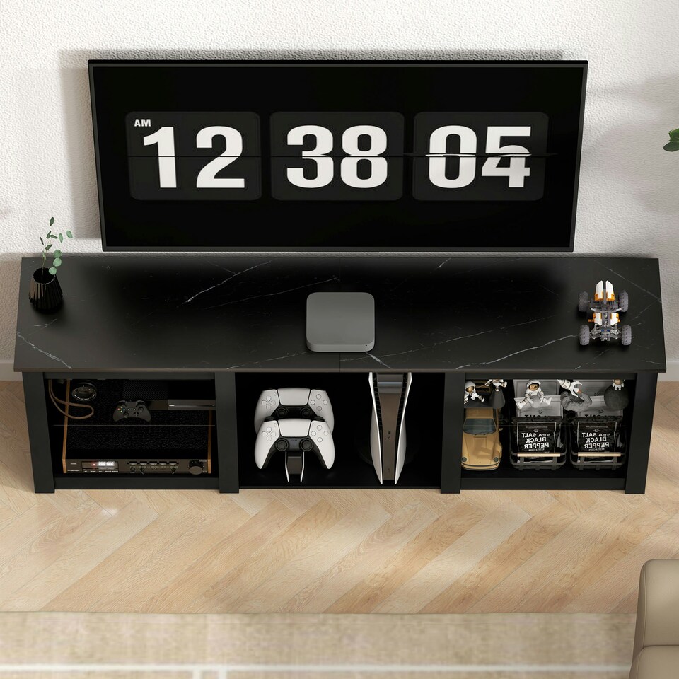 image 1 of HOMCOM 160cm TV Unit w/ LED Lights for 65" TV Modern TV Stand Cabinet Black