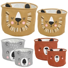 2 Pc Kids Animal Character Storage Baskets Toys Space Saving Organiser Hampers | Multi | One of Each