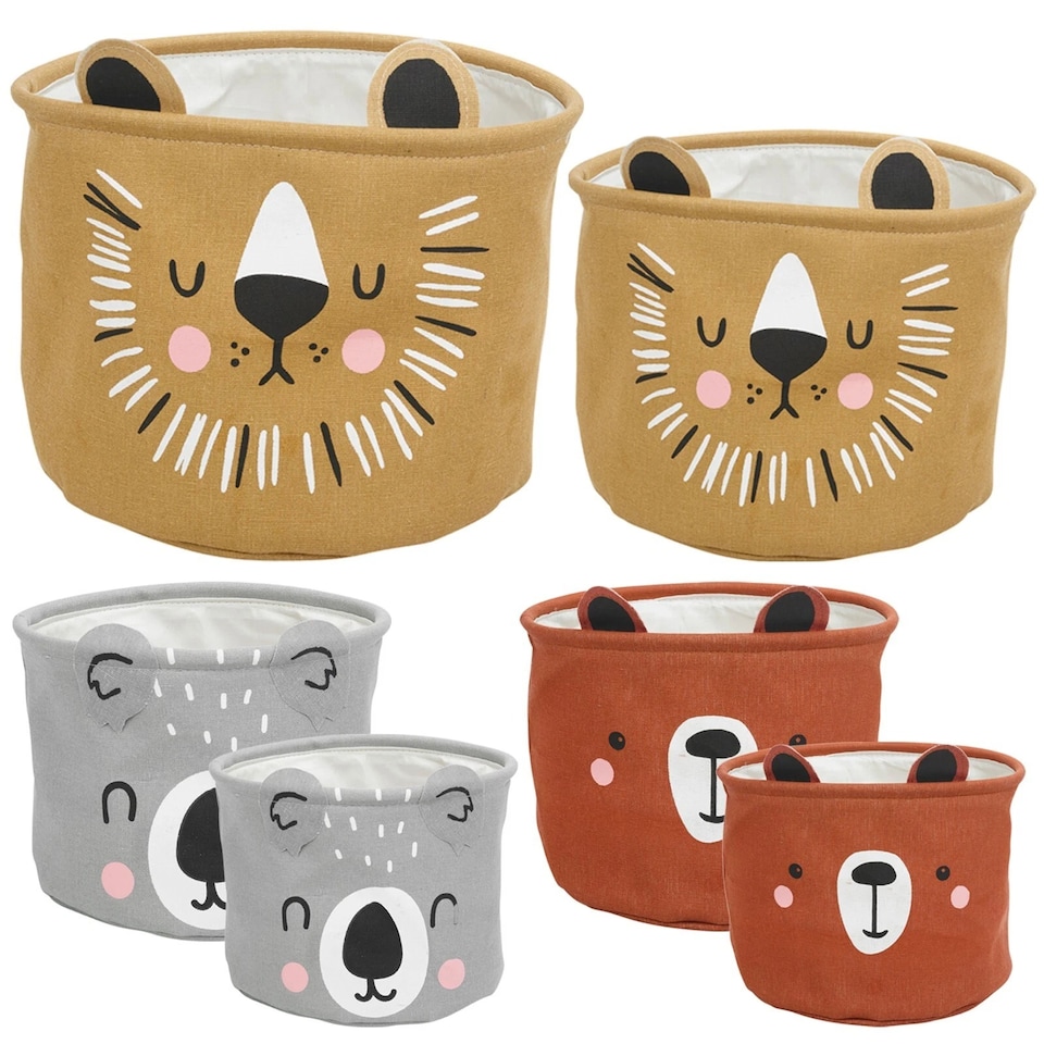image 1 of 2 Pc Kids Animal Character Storage Baskets Toys Space Saving Organiser Hampers | Multi | One of Each