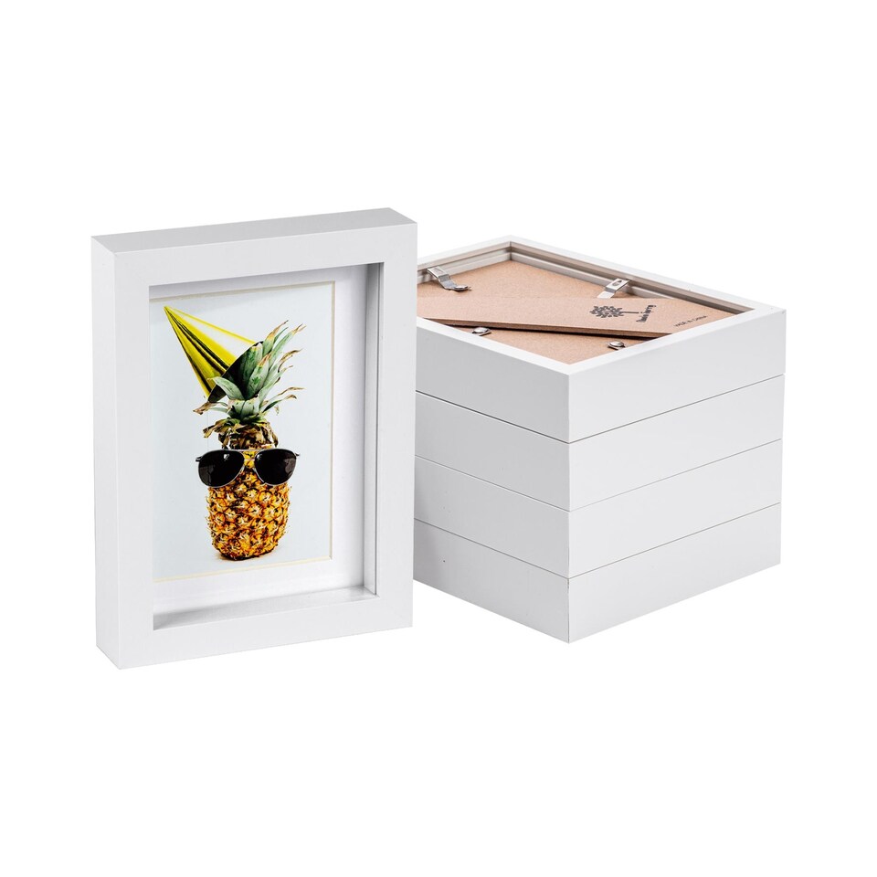 image 1 of Nicola Spring 5 x 7" Photo Frames - White Mount 3D Photo Frame Picture Frame Box Portrait Display Case & Spacer (20 x 15cm) x5