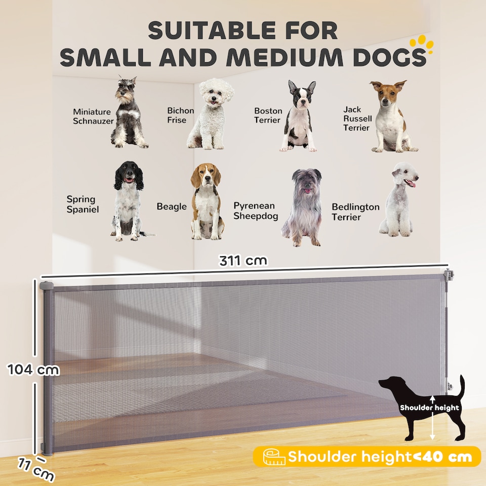 image 1 of PawHut Stair Gate for Dogs, Pet Gate, Extends to 300 cm Wide & 104 cm Tall | Grey | Grey | 311 x 11 x 104 cm