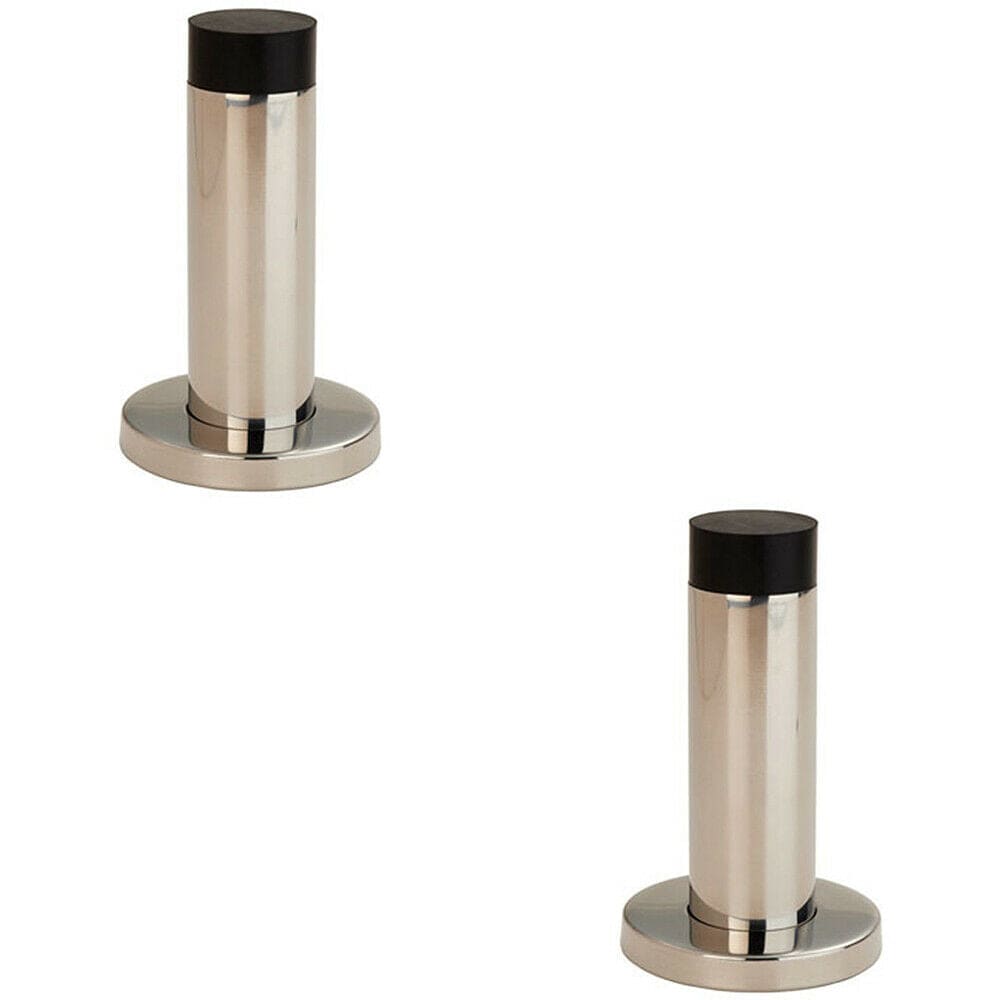 Loops 2x Wall Mounted Doorstop Cylinder on Rose Rubber Tip 76 x 22mm Bright Steel in Metallics
