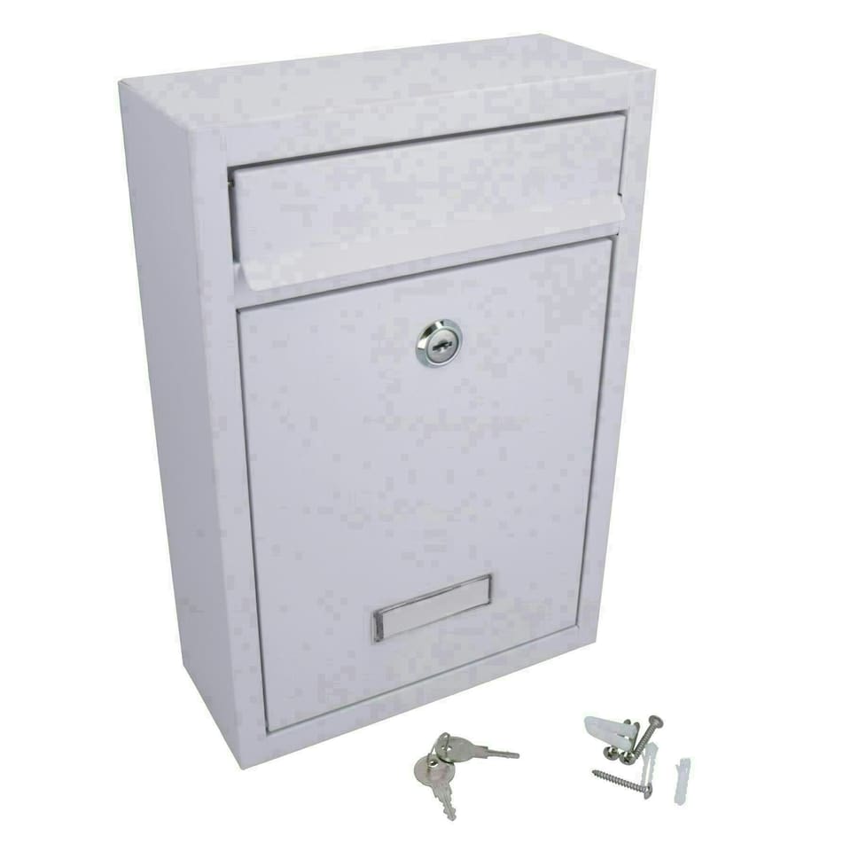 image 1 of White Modern Style Letter Post Mail Box Metal Wall Door Gate House Lockable White