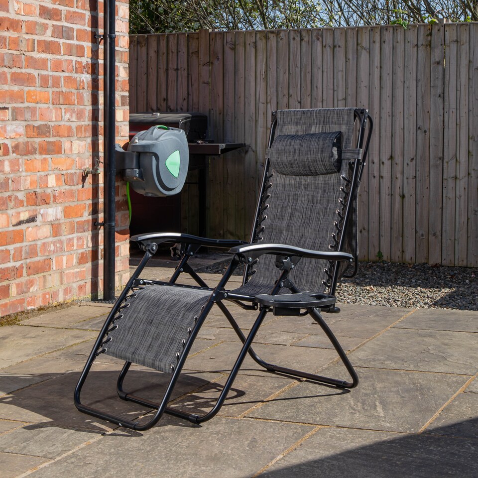 image 1 of Multi Position Garden Gravity Relaxer Chair Sun Lounger with Sun Canopy in Grey