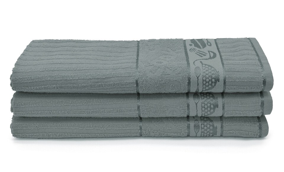 image 1 of Velosso Jacquard Cooks Cotton Tea Towel 3 Pack | Grey | Grey | One size