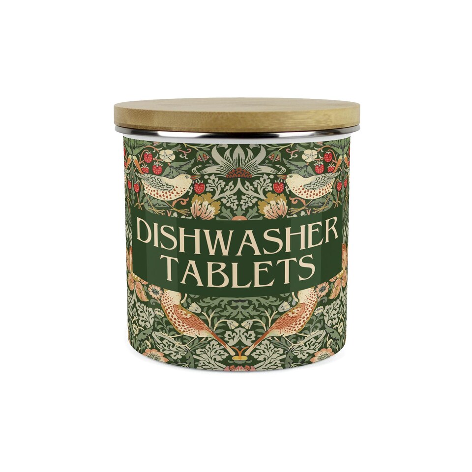 image 1 of Green Strawberry Thief Large Dishwasher Tablets Canister