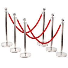 6 Prestige Chrome Poles With 4 Red Velvet Ropes