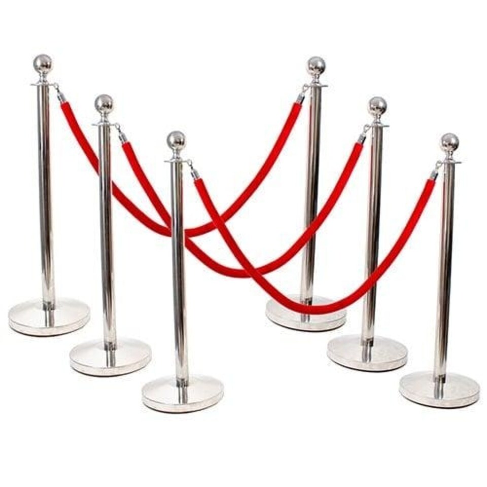 image 1 of 6 Prestige Chrome Poles With 4 Red Velvet Ropes
