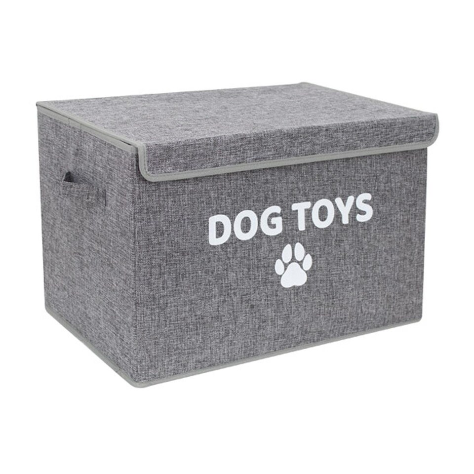 image 1 of Dog Toy Box Foldable With Handles & Lid Pet Puppy Collapsible Organiser Storage