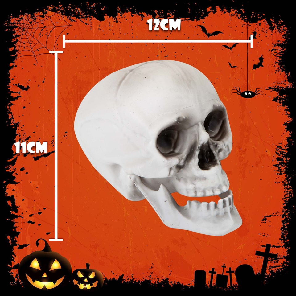 image 1 of vfm-estore Halloween Skull With Moving Jaw Decoration - White