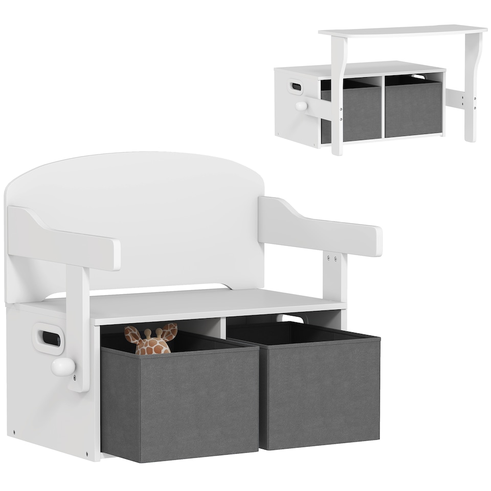 image 1 of AIYAPLAY 3 in 1 Kids Storage Bench, Toddler Table and Chair Set, White