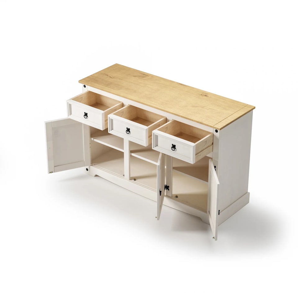image 1 of Corona Sideboard White 3 Door 3 Drawer Mexican Solid Pine Wood