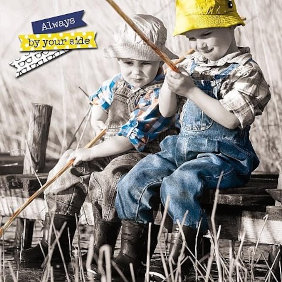 image 1 of Young at Heart 3D Holographic Card Boys fishing