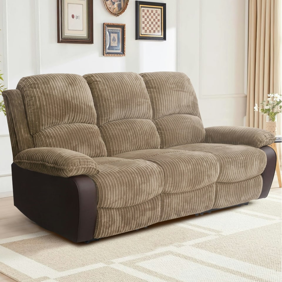 image 1 of Jumbo Cord 3 Seat Reclining Sofa In Brown