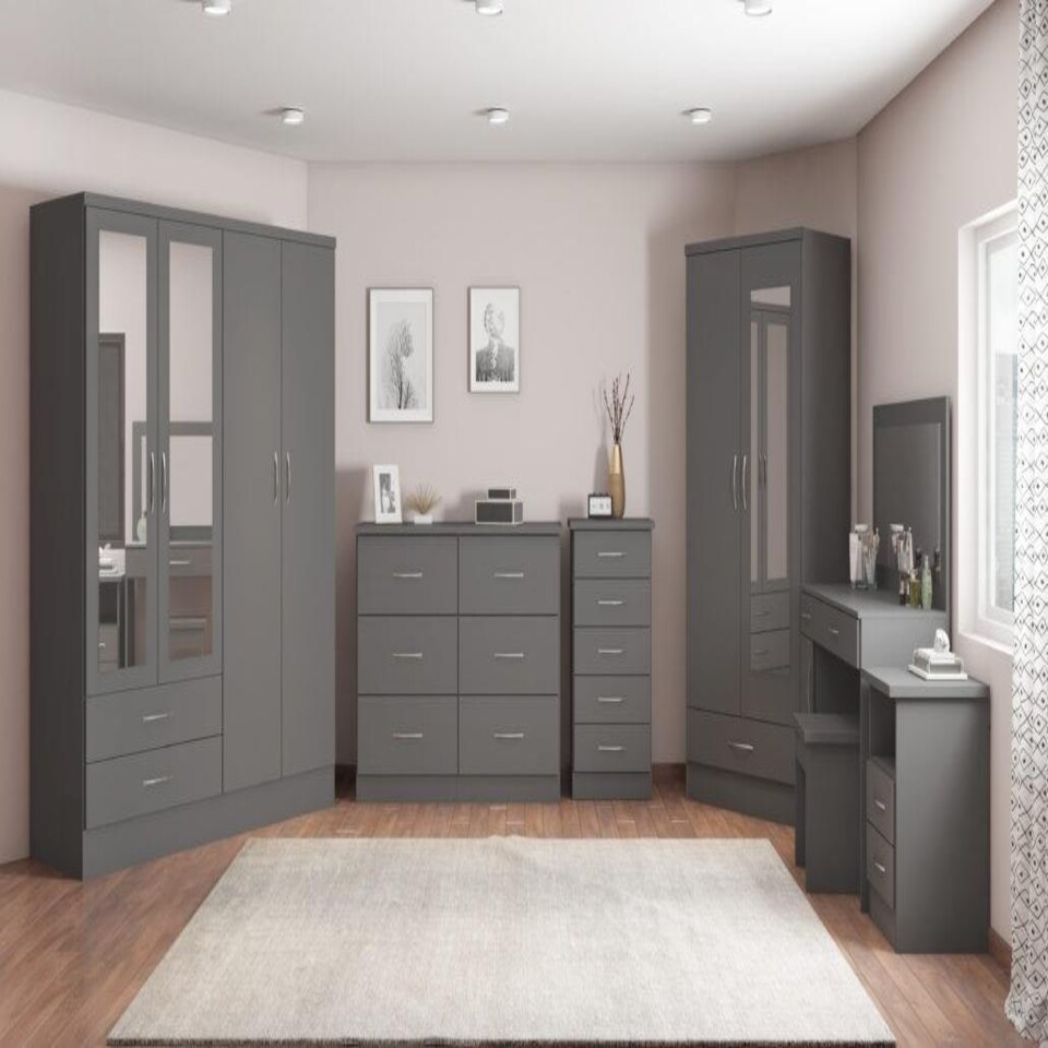 image 1 of Nevada 3 Door 2 Drawer Mirrored Wardrobe Grey | 3D Effect Grey