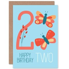 Butterflies Girl Boy Age 2 Year Old Child Kids 2nd Birthday Card