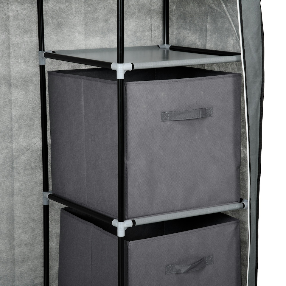 image 1 of HOMCOM Fabric Portable Wardrobe with 2 Fabric Drawers, Hanging Rail, Grey Grey
