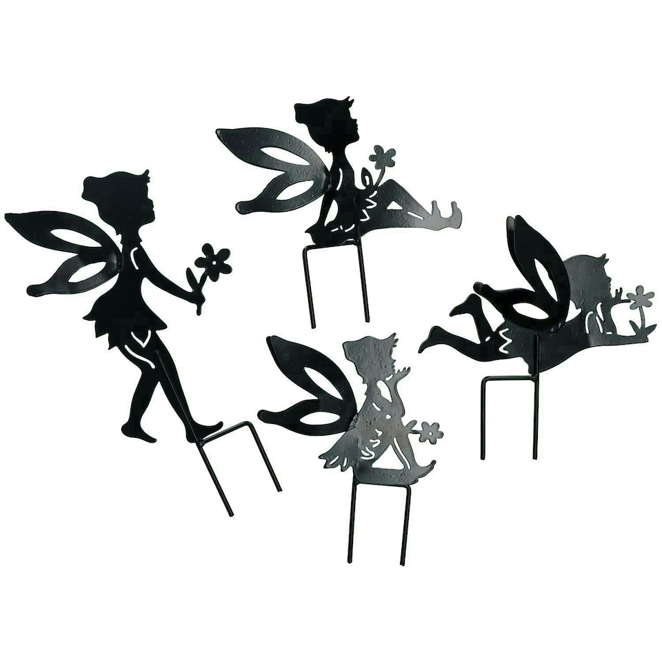 image 1 of Set of 4 Small Black Fairy Silhouettes With Stake Garden Deco Ornament