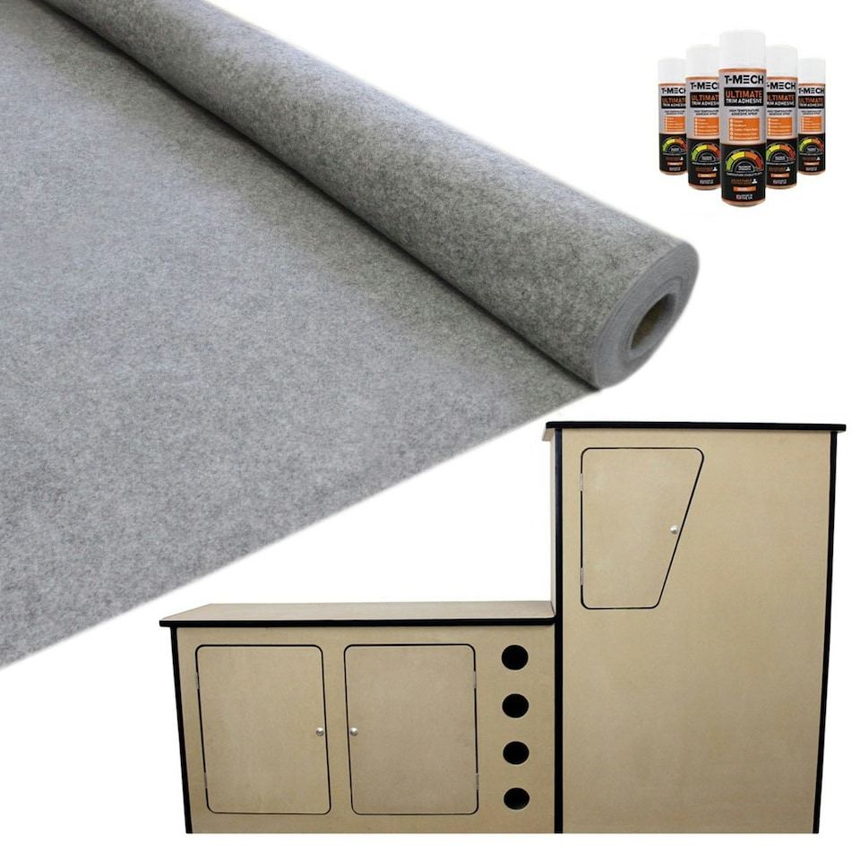 image 1 of 11sqm Smoke Grey Van Lining & Glue With Camper Kitchen Grey