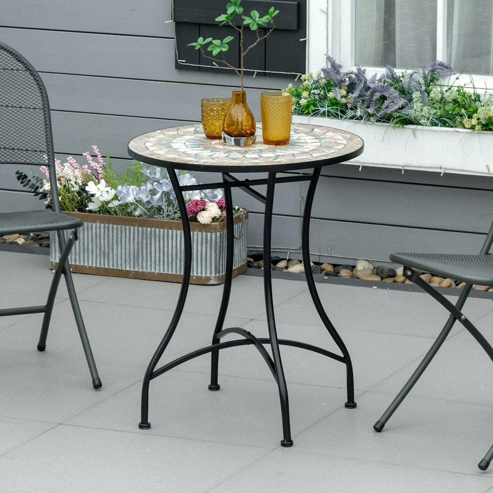 image 1 of Outsunny 60cm Mosaic Round Bistro Table Outdoor Garden Side Table, Green