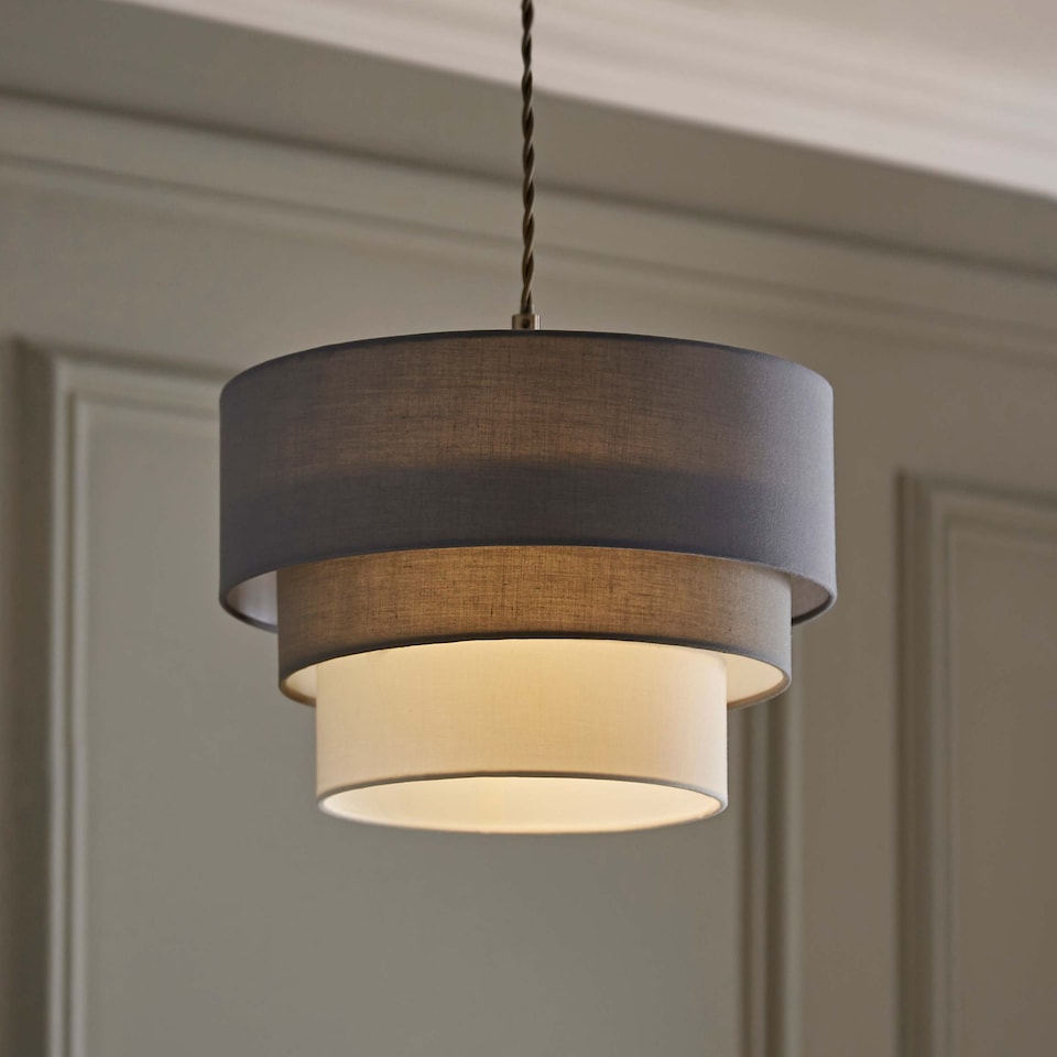 image 1 of ValueLights Aztec 3 Tier Grey Fabric Ceiling Light Shade and Bulb