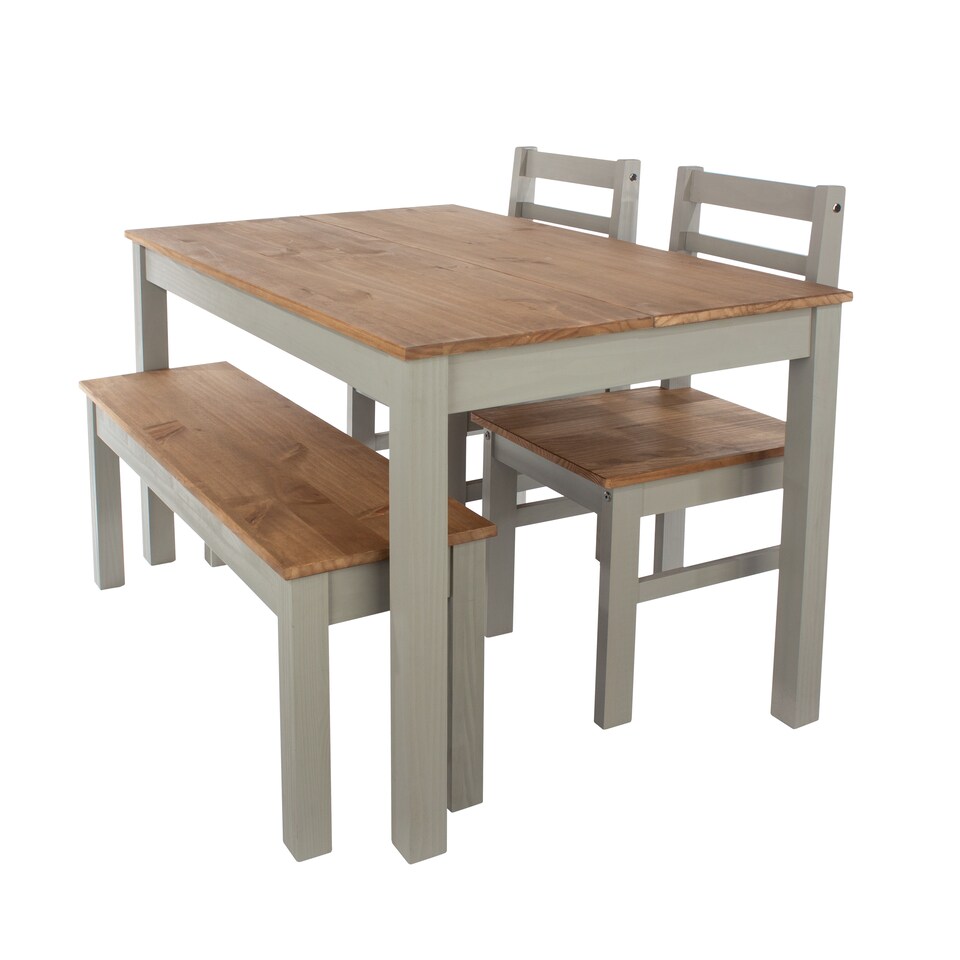 image 1 of Corona Grey Rectangular Dining Table with 2 Grey Pine Chairs & 1 Grey Pine Double Bench - Contemporary Dining Set | Grey | Antique Waxed Pine | One Size | 1