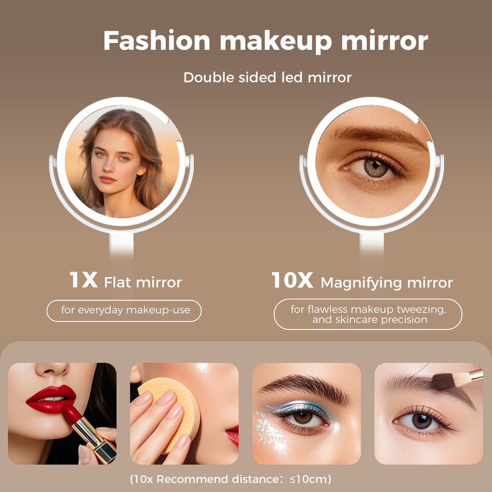 image 1 of Emitto 10X Magnifying Makeup Mirror Round 360° Rotation LED Light Double Side