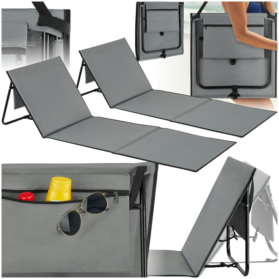 image 1 of Sun Lounger Mina - set of 2 - padded backrest, foldable, with shoulder strap & storage bag Grey