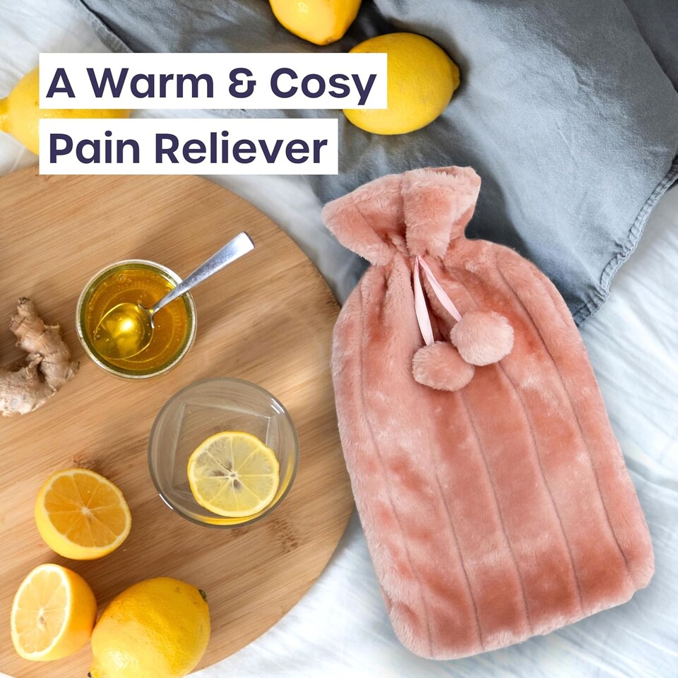 image 1 of 3.5L Extra Large Hot Water Bottle - Faux Fur Covered for Pain Relief, Hand and Foot Warmer | Pink | Pink | 3.5L