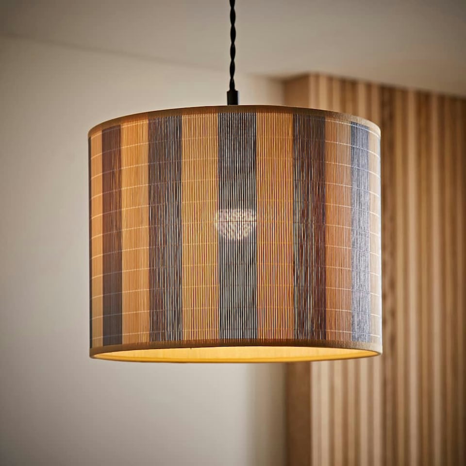 image 1 of ValueLights Lori Blue Stripe Bamboo Drum Ceiling Lamp Shade Blue