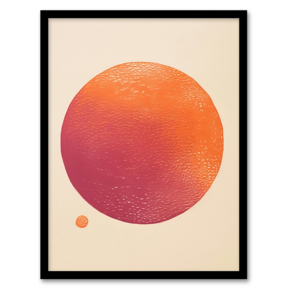 image 1 of Orange Sun Abstract Minimalism Amber Home Decor Black Framed Wall Art Print A4